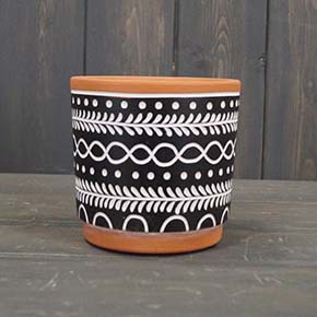 Small Terracotta Black Pattern Pot (11cm) detail page